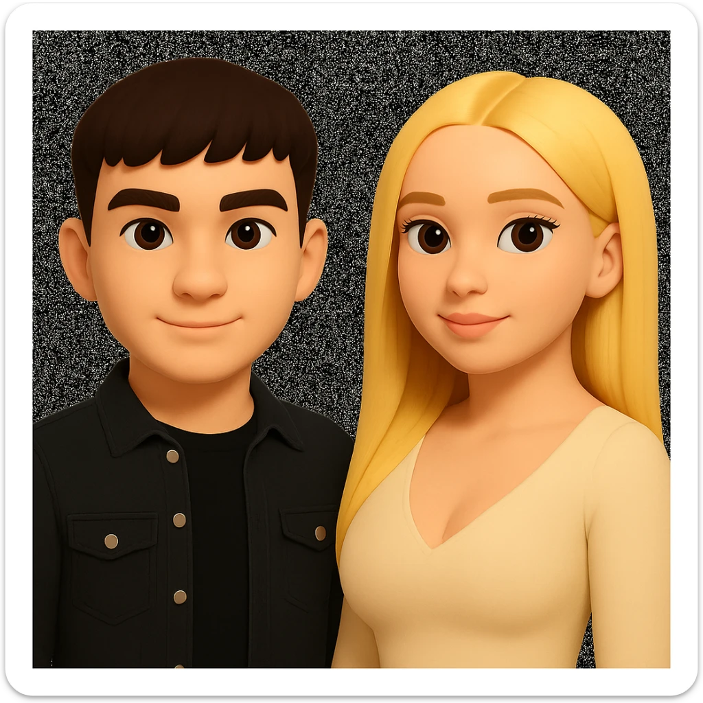 In the style of 3D Emoji, slightly increase the volume of the upper body of the girl, separate the girl and the boy from each other, and make the skin color the same for both characters. sticker