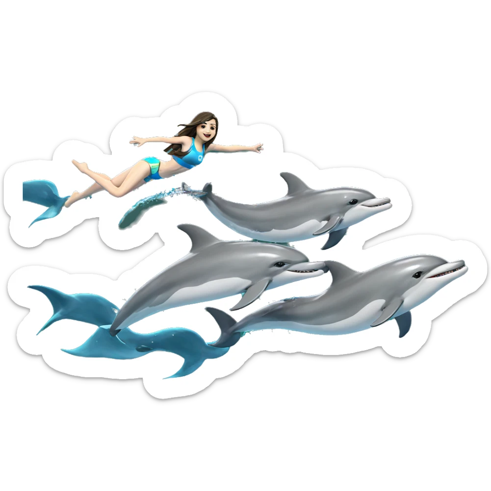smiling girl swimming with dolphin sticker