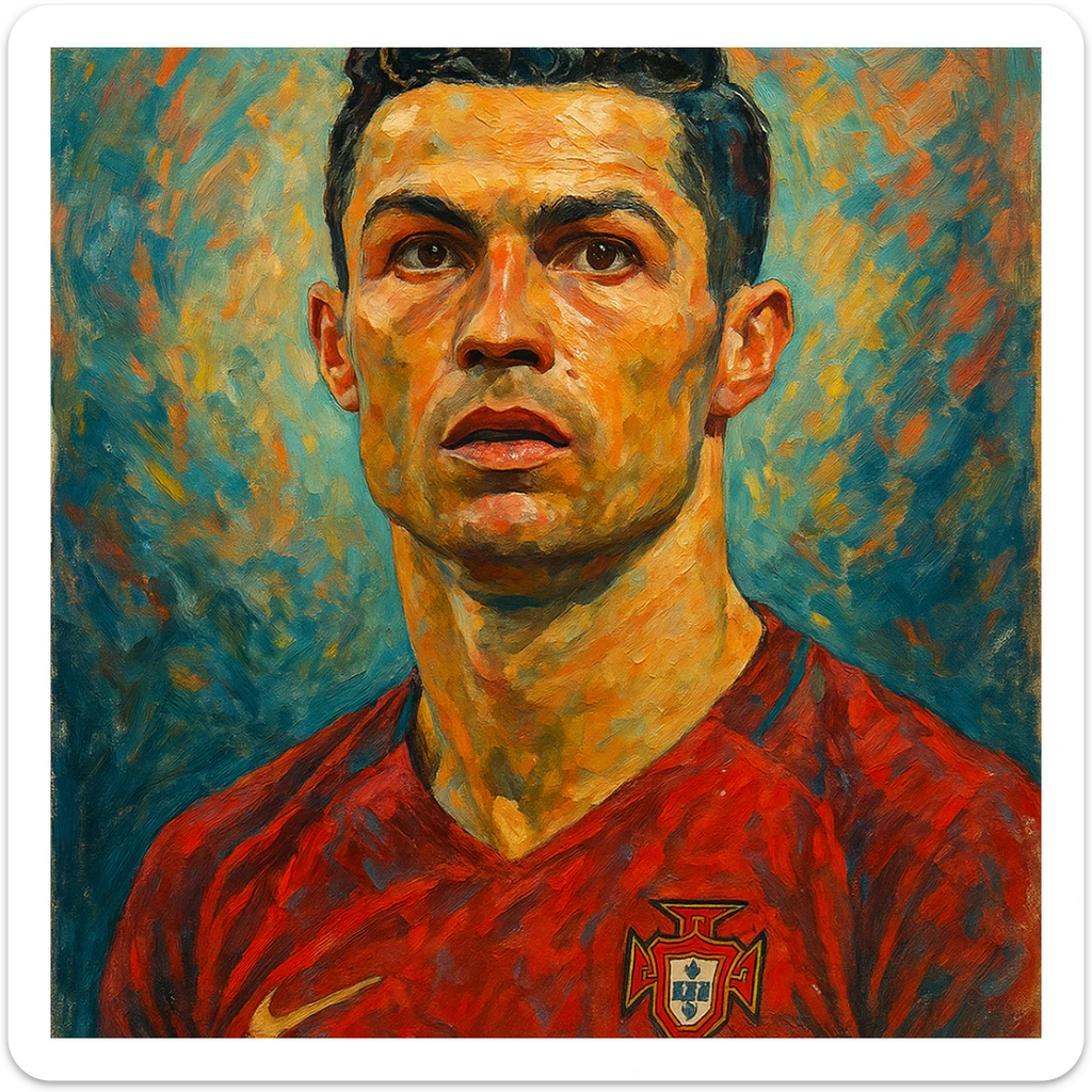Cristiano Ronaldo iconic footballer portrait in artistic style sticker