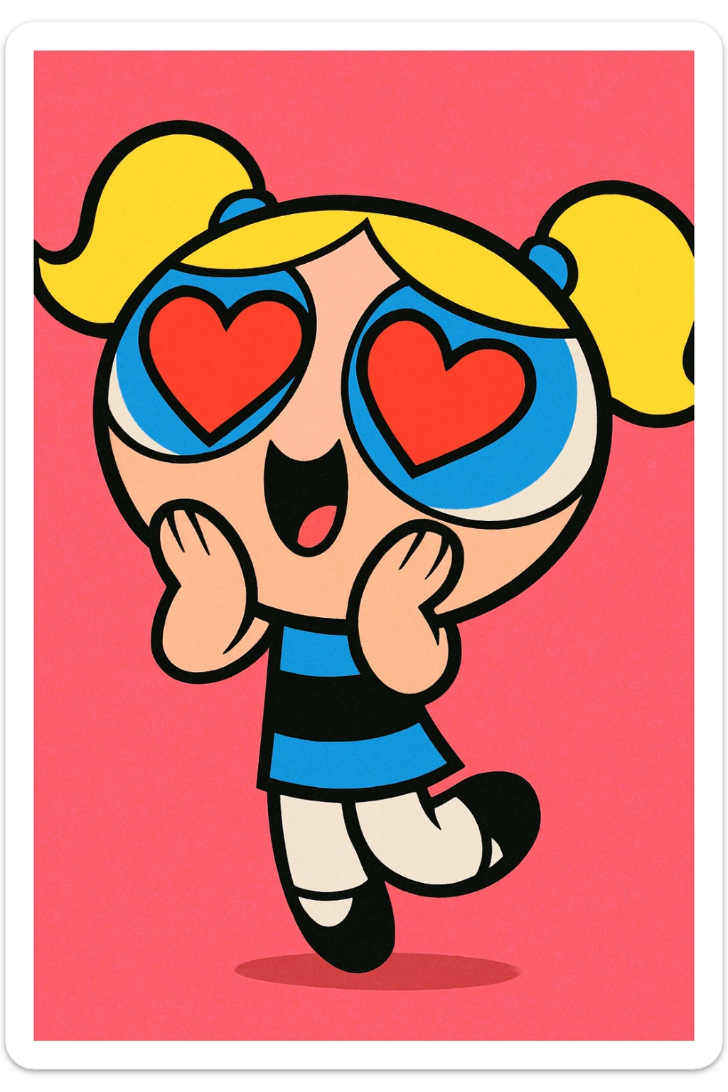 Powerpuff Girls character with a love/heart eyes emotion, cartoon style, vibrant colors sticker