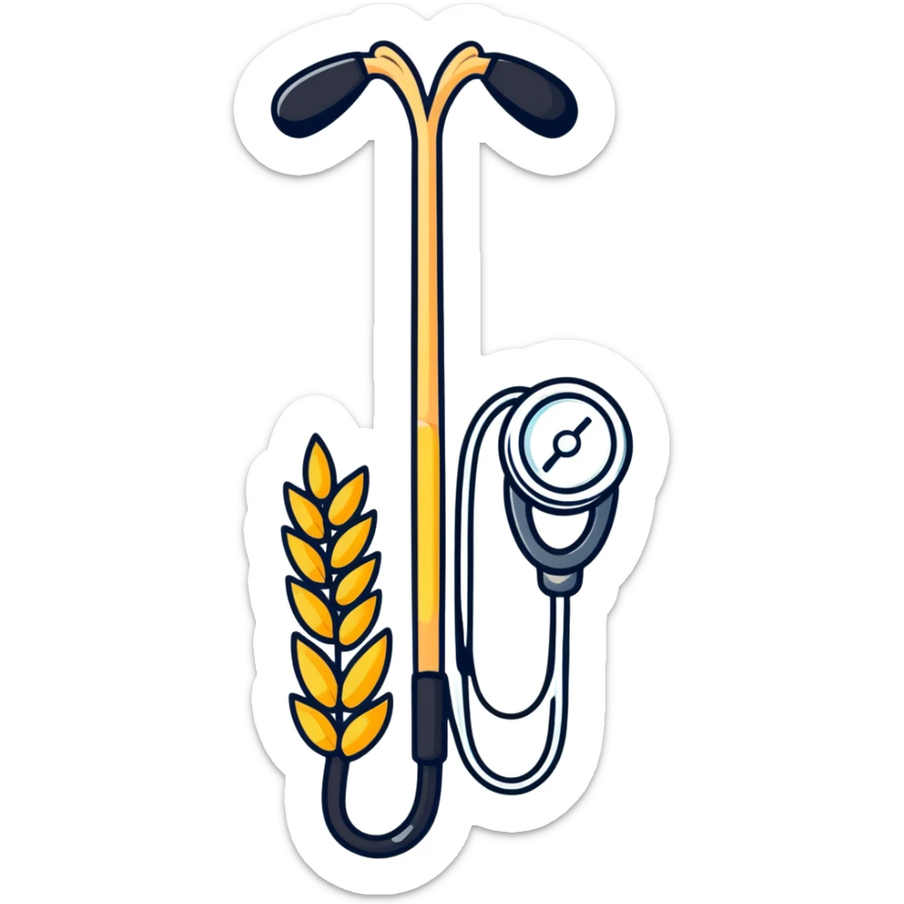 wheat stalk and medical stethoscope fused together as a cartoonish sticker sticker