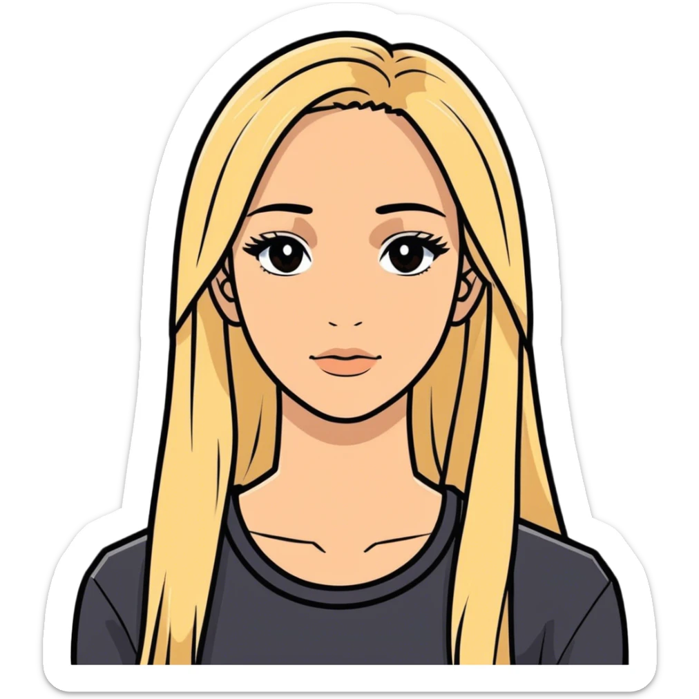 Chica media rubia, ojos negros, tez media clara, flaca y pelo largo sticker