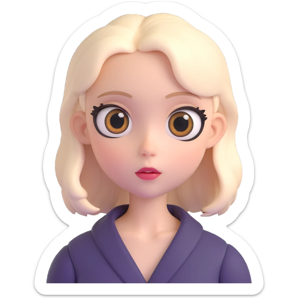 a female with white skin, big eyes, middle-length hair which is right at the shoulder sticker