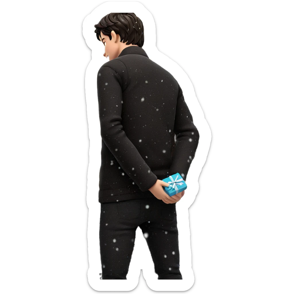 boy with gift in snow sticker