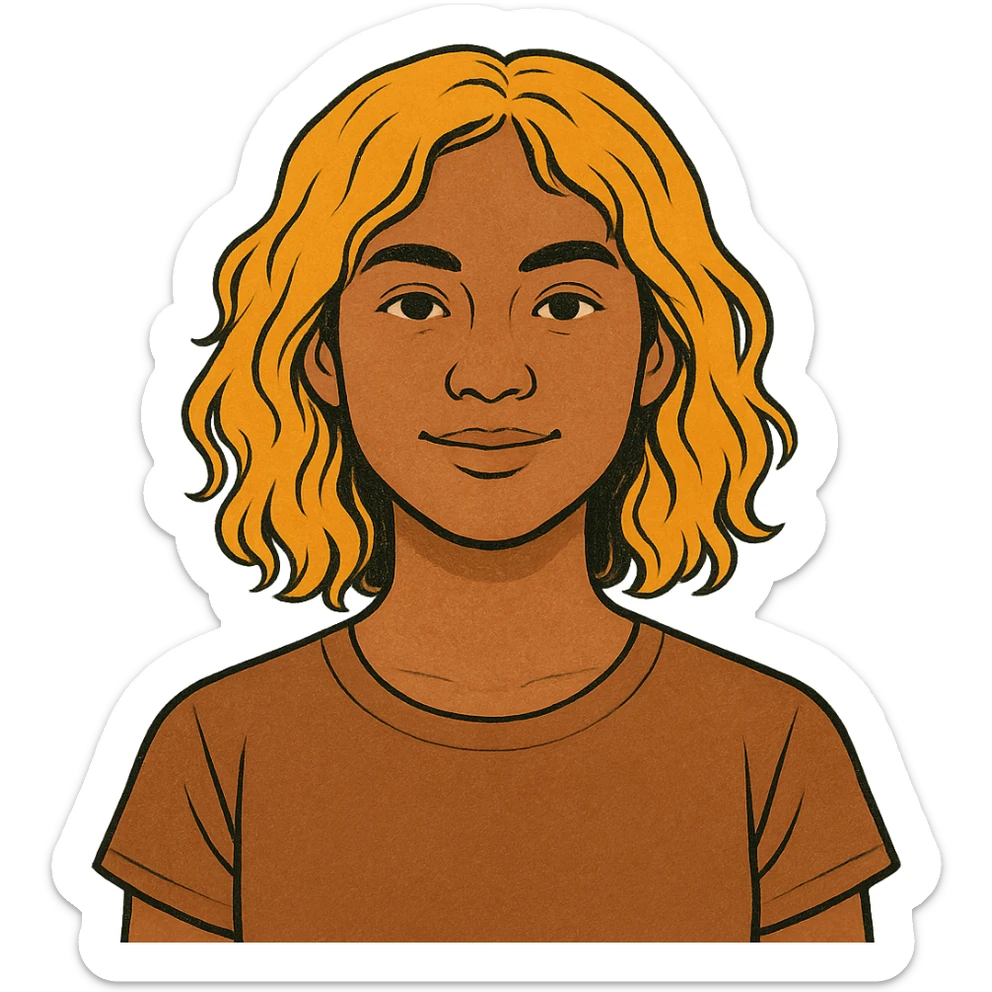 human girl head, medium tanned skin, wavy shoulder-length orangish yellow hair, style 2 sticker