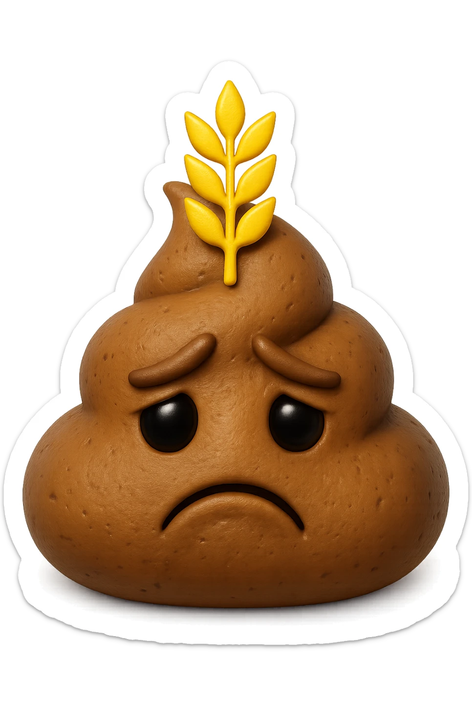 emoji stile iphone di una montagnetta di feci umane realistiche a palline tristi con sopra un simbolo del grano, iperrealistico 4k sticker