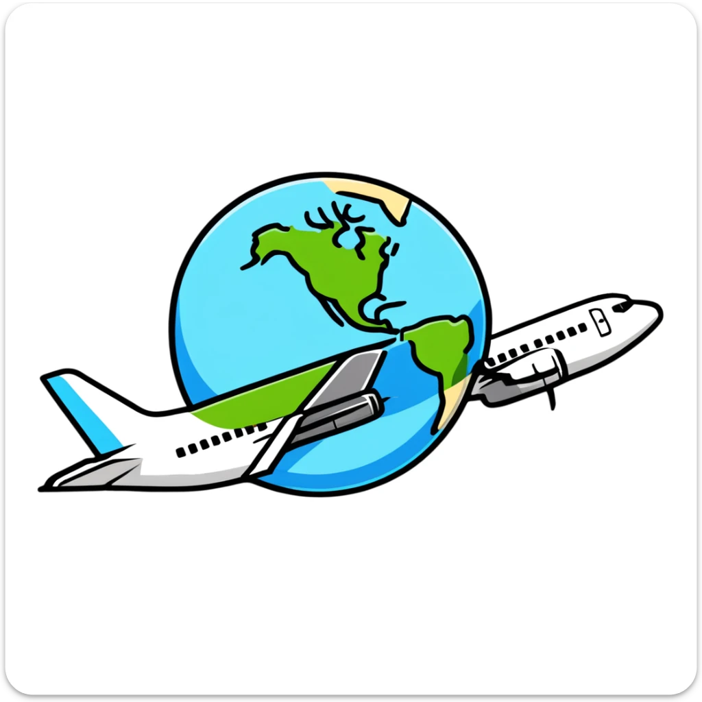 Boeing 737 commercial passenger airplane traveling around the world with Earth visible sticker