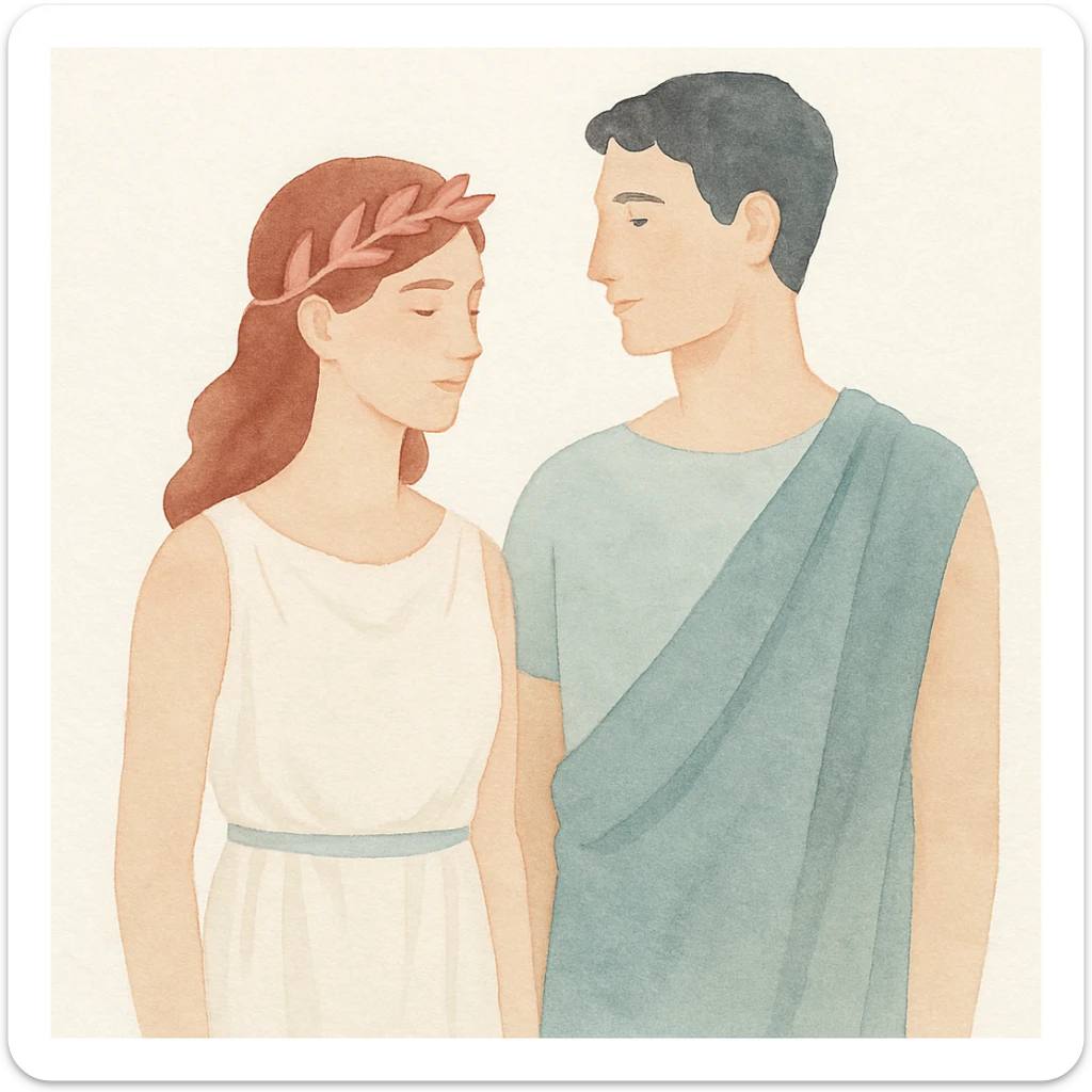 Greek couple, male and female, ages 20-35, in a painterly style, soft brush strokes, artistic, expressive sticker