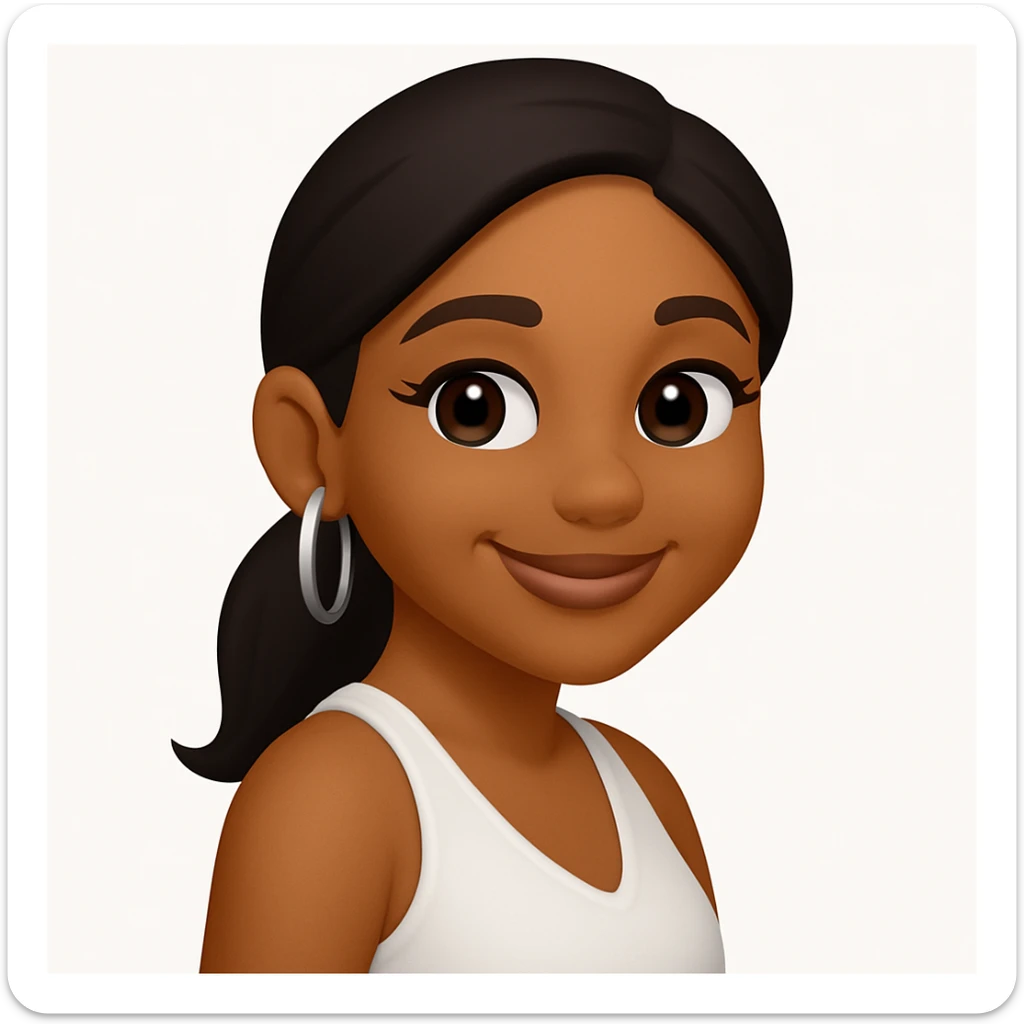 turn the second man in emoji style of the 1st image, match the facial features and match dressing style of the 2nd image, she is wearing white tank top lose, side pose sticker