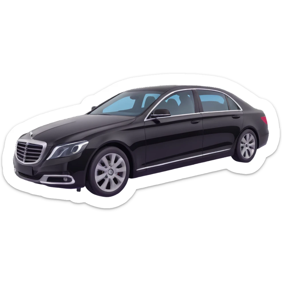 Place a clear plastic film beside the black luxury sedan, not touching the car, to show it is about to be applied, elegant 3D look sticker