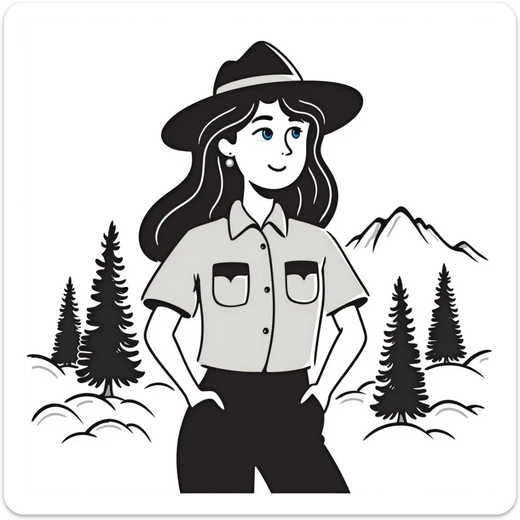 white woman park ranger with brown hair and blue eyes in a nature background sticker