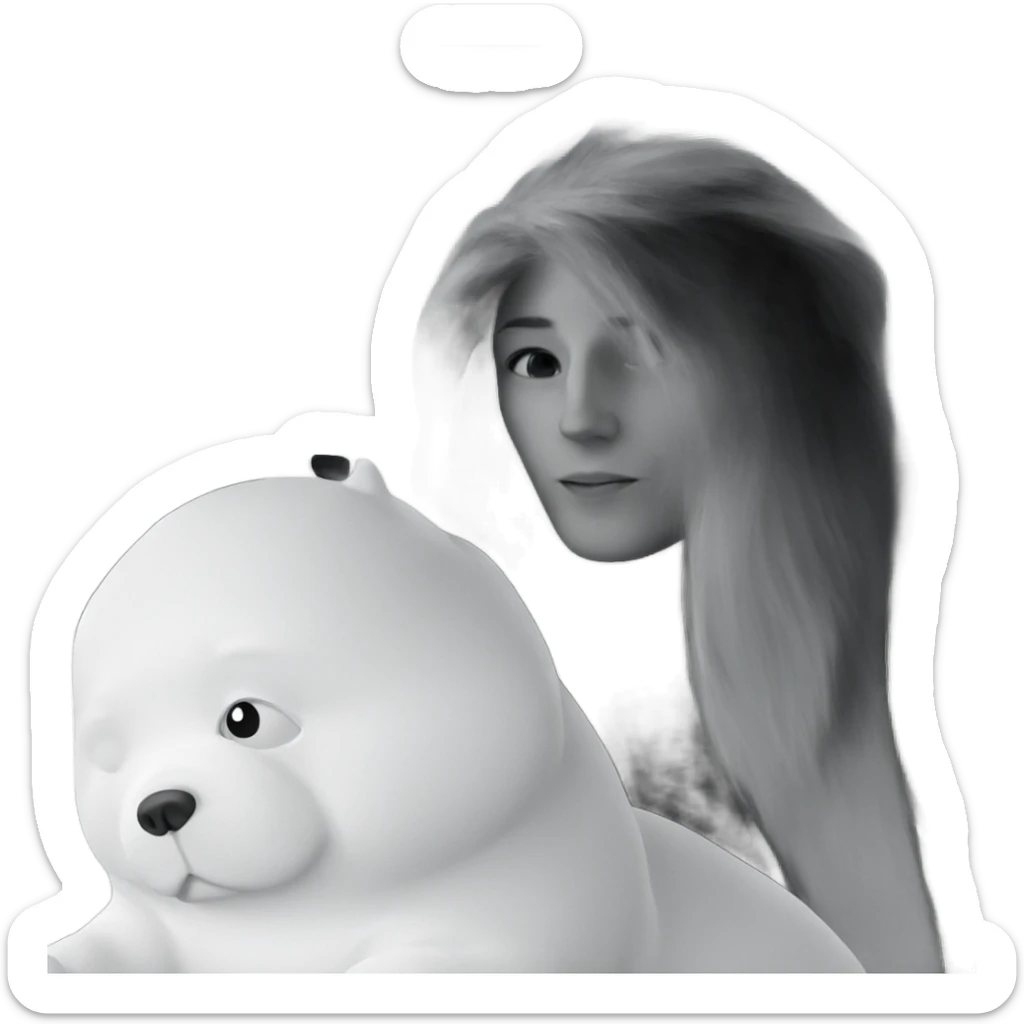 boy with dog in greyscale sticker