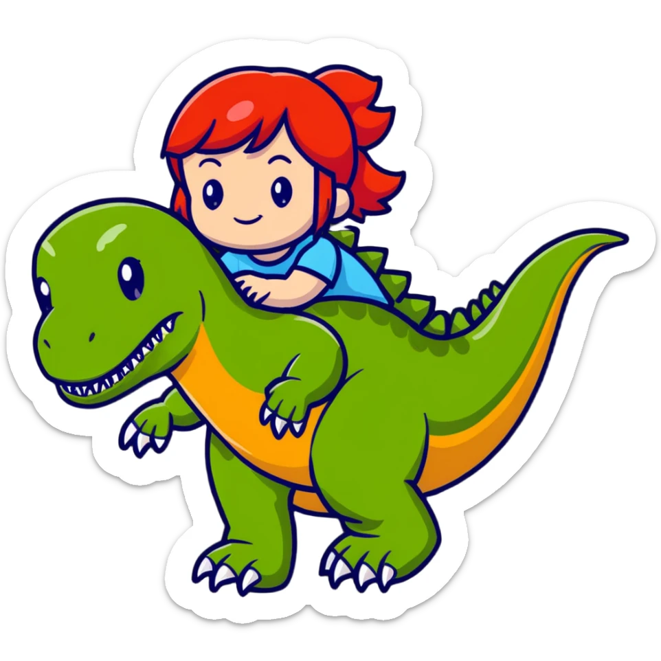 Red-haired girl with a dinosaur tail and animal paws instead of hands and feet sticker