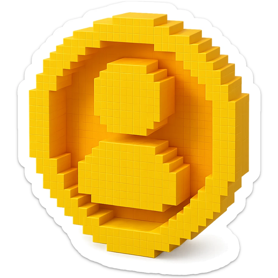 Convert this profile icon to a simple and modern voxel style, keeping the yellow color, with a transparent background. sticker