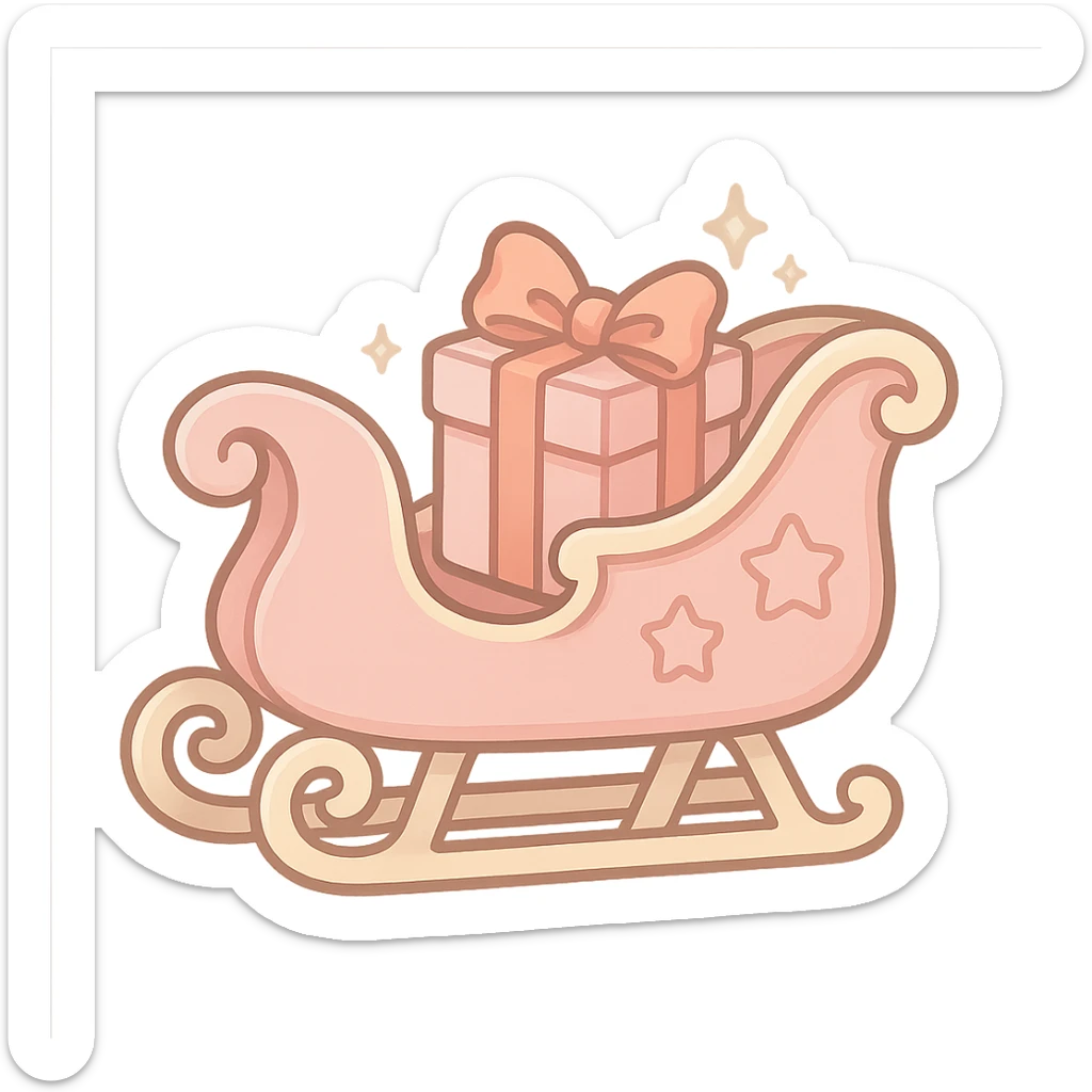 light pink Christmas sleigh with gift box accents, dreamy fairy tale style sticker