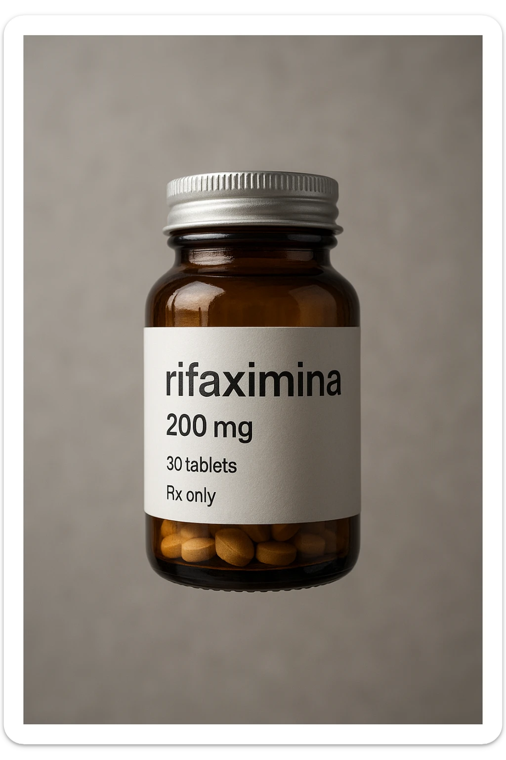 barattolo di medicinale con la scritta "rifaximina" sull'etichetta fluttua in aria, iperrealistico 4k sticker