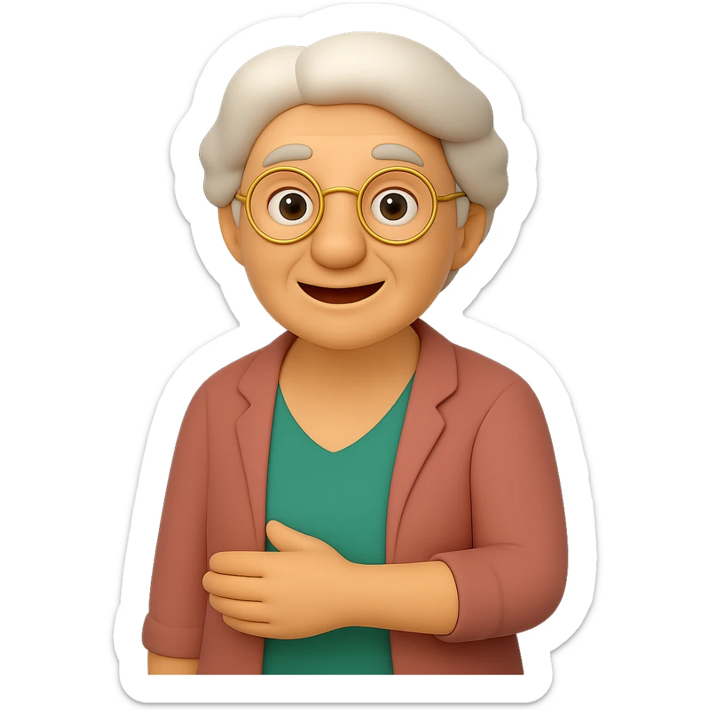 Remove the corgi from the image, leaving only the grandmother. The style should be 3D emoji style with a transparent background. sticker