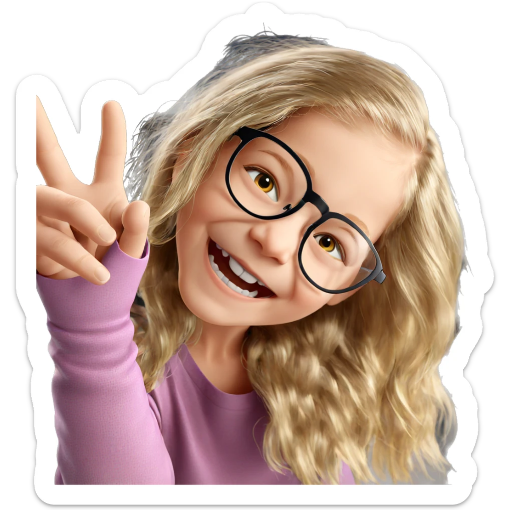 happy girl with glasses sticker