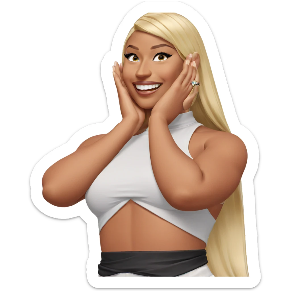 blonde girl with a smile sticker