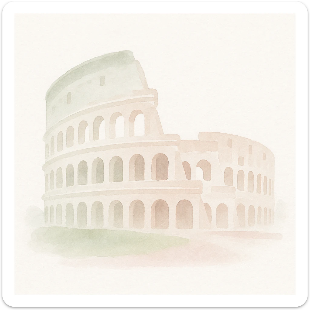 Colosseum in watercolor style with white, green, and pink pastel tones. sticker