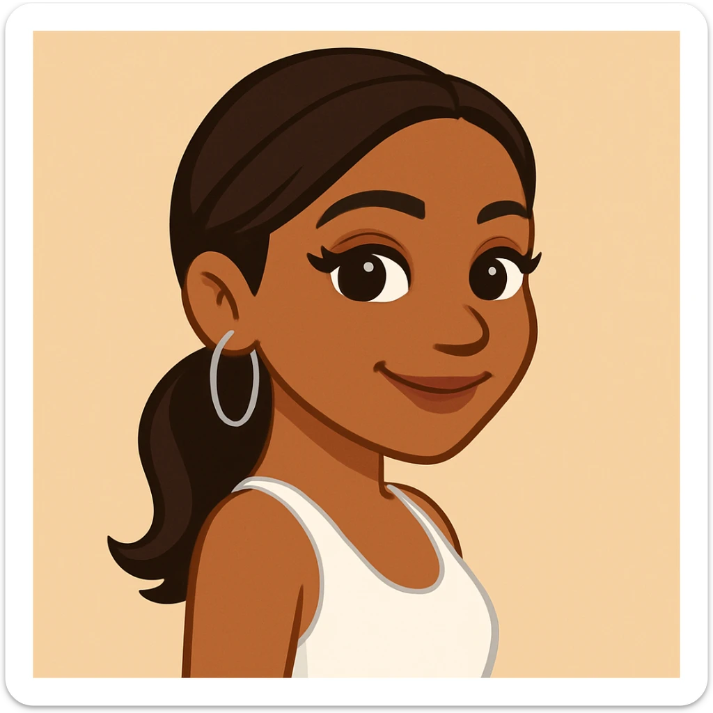 turn the second man in emoji style of the 1st image, match the facial features and match dressing style of the 2nd image, she is wearing white tank top lose, side pose sticker