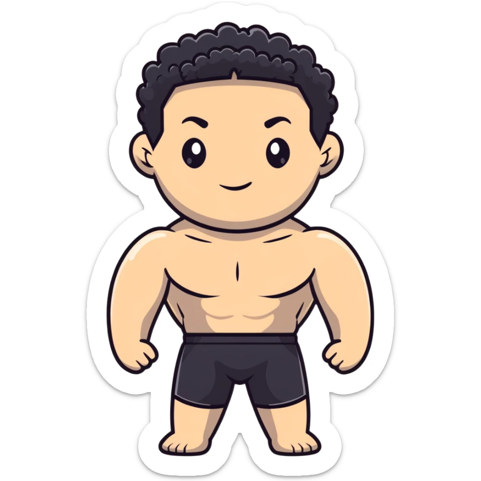 shirtless male athlete with white skin and moderately curly black hair on top with shaved sides sticker