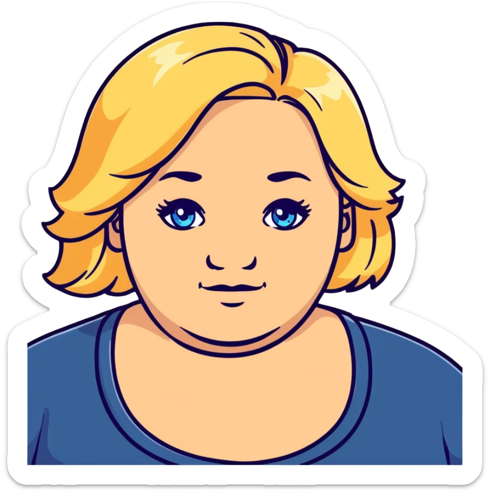 A middle aged plus size woman with blonde hair and blue eyes sticker