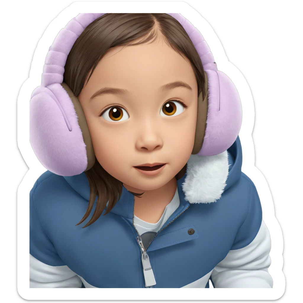 child with brown hair earmuffs sticker