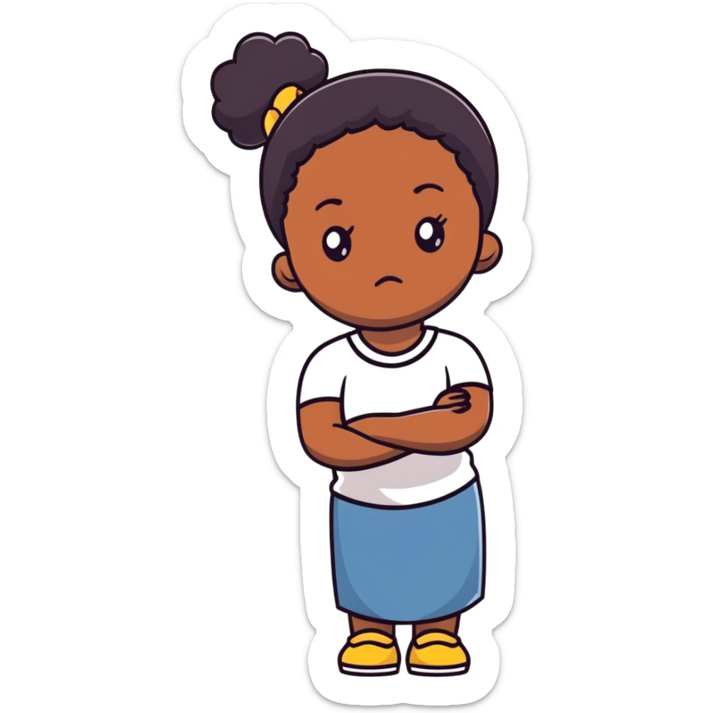 Upset Black girl with dark skin crossing arms with angry expression sticker