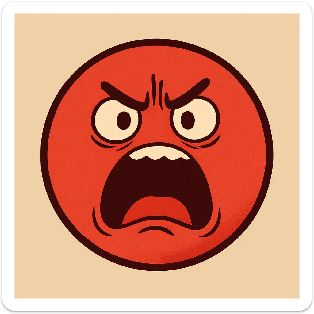 Create an emoji for 'Awful' in a flat, colorful, minimal style with an angry or distressed face and red color, matching the style of the reference image. sticker