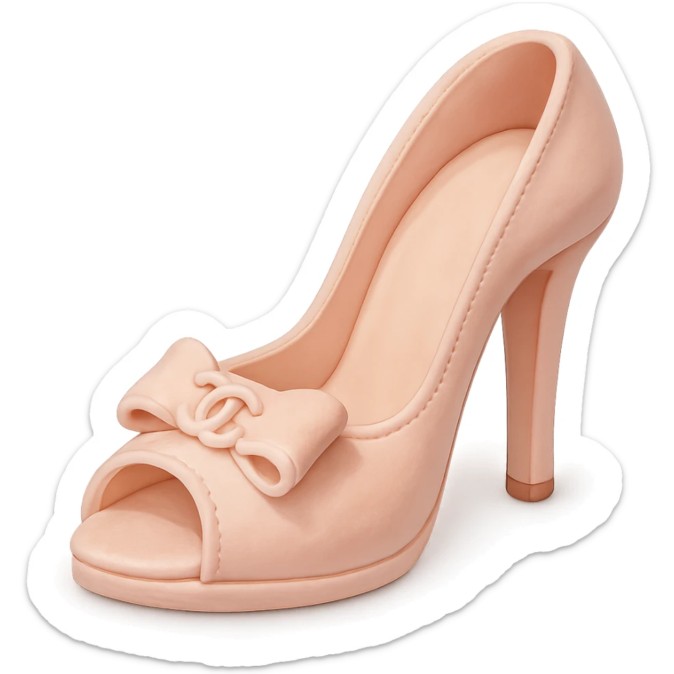 pastel pink Chanel shoe cake in fondant cake art style, high heel, luxury birthday style sticker