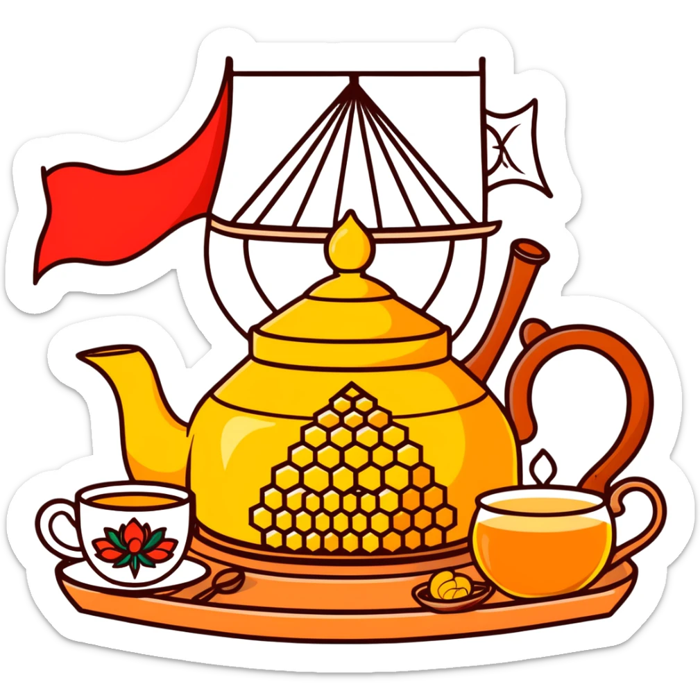 Republic of Bashkortostan flag, national ornaments, kurai flower, Salavat Yulaev monument, Bashkir tea set, traditional yurt, honeycomb, kurai musical instrument, Bashkir horse, Bashkir hat (kalpak), honey jar, chak-chak bread, Ufa cityscape, Bashkir dancer, Bashkir wolf, Bashkir mountains sticker