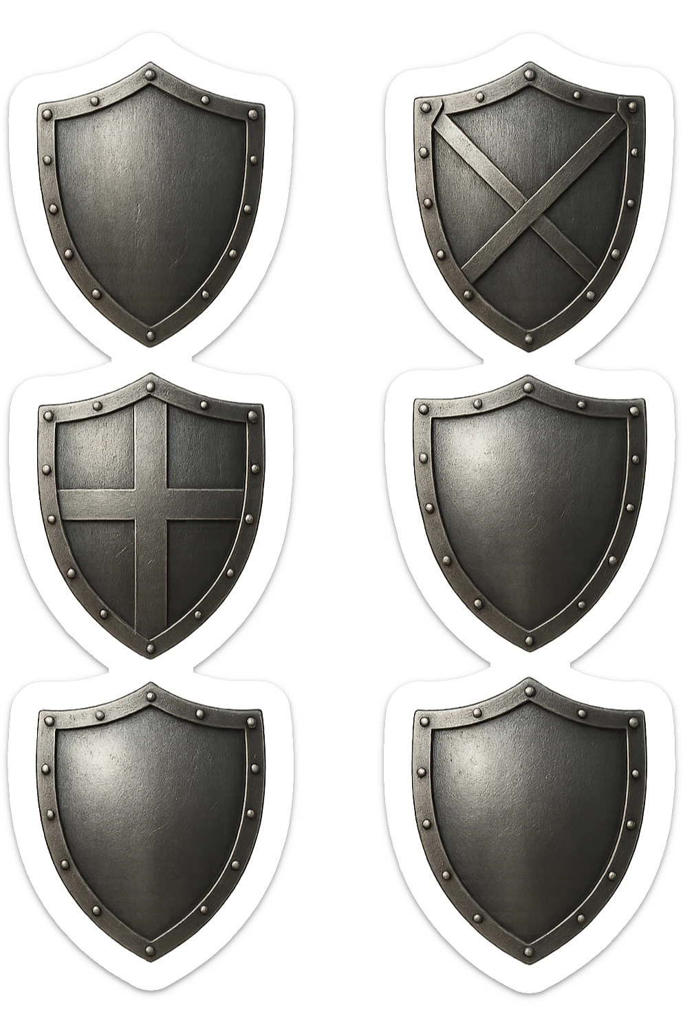 6 scudi che simboleggiano "difesa e protezione", realistici in 3d fluttuano in aria, iperrealistico 4k sticker