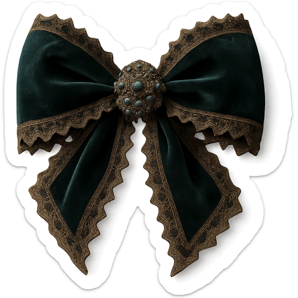 Add lace and velvet details to the gothic bow and accessories in a photorealistic style. Keep the background transparent if possible. sticker
