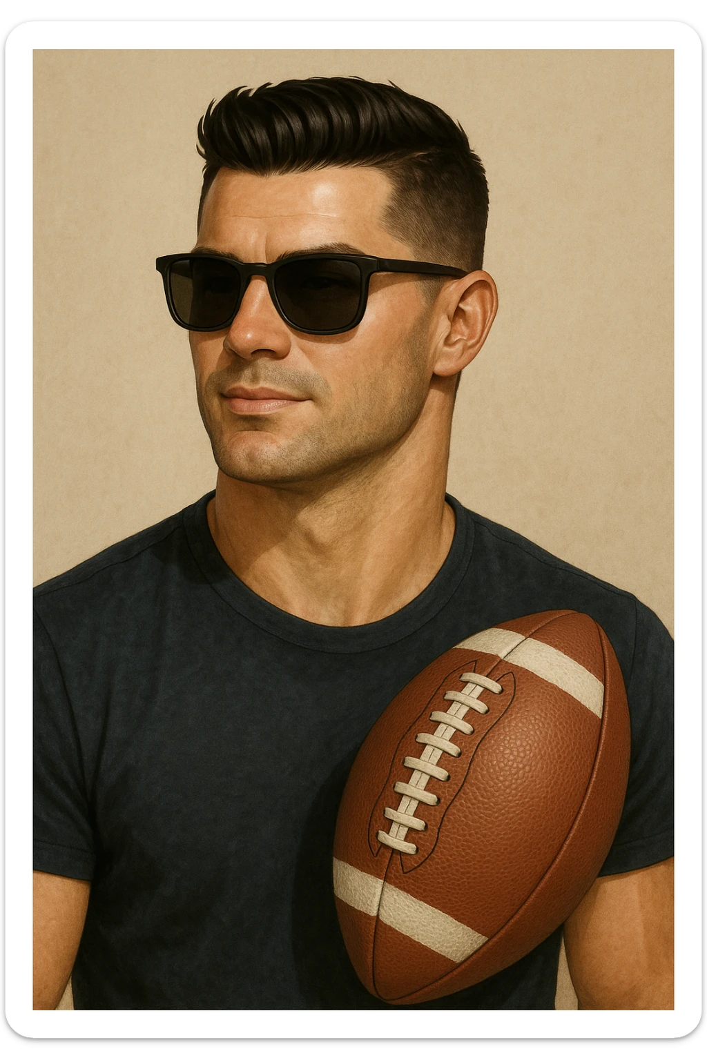 Create an image of Ronaldo wearing sunglasses with a football next to him in a realistic cartoon style. Focus on realistic cartoon features and details. sticker