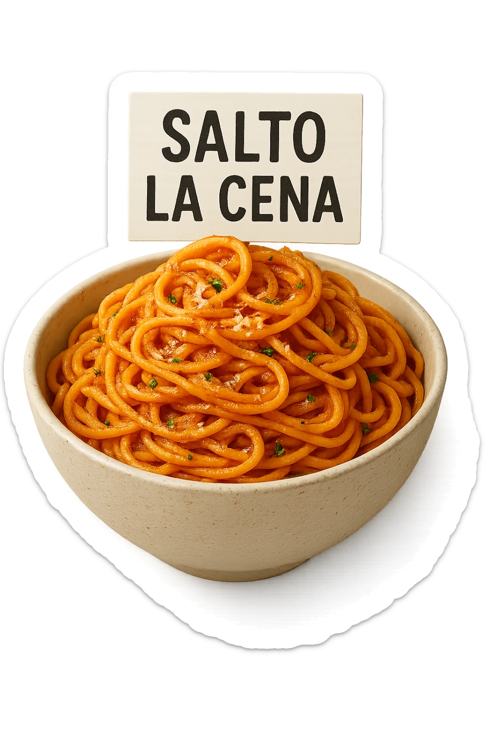 BOWL DI PASTA CON CARTELLO CON LA SCRITTA "SALTO LA CENA",  iperrealistico 4k sticker