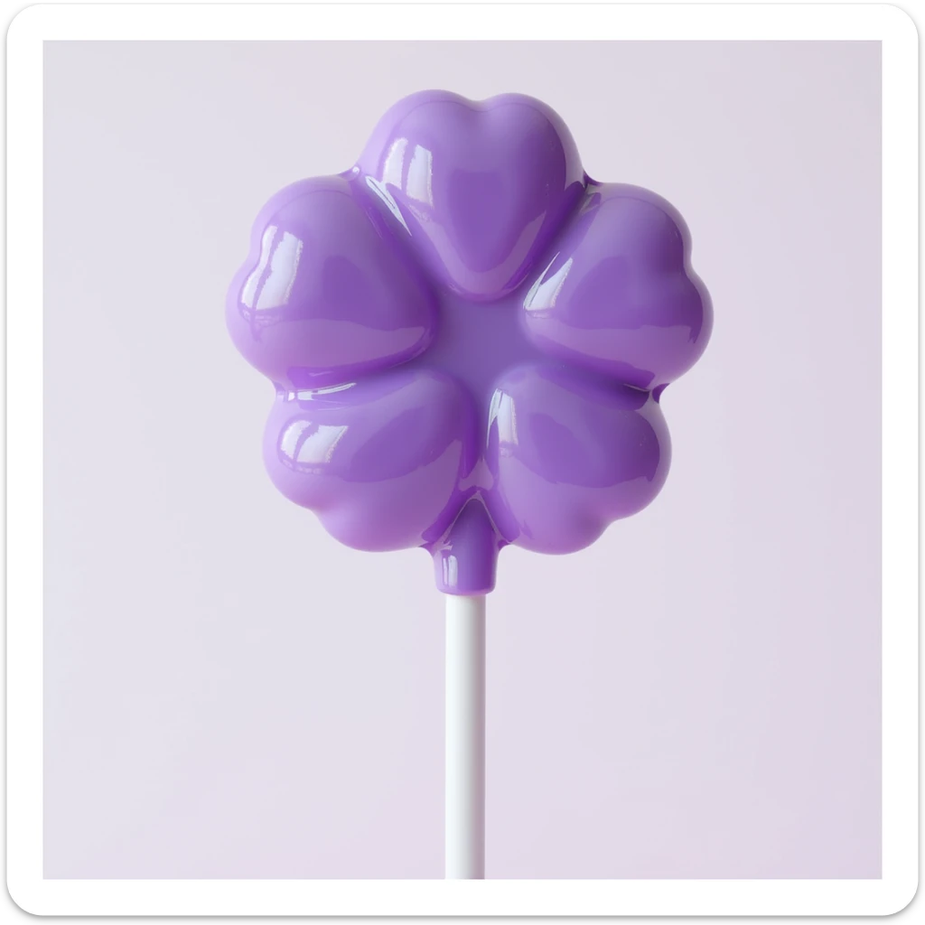 realistic flower-shaped lollipop, purple color, glossy, photorealistic style sticker
