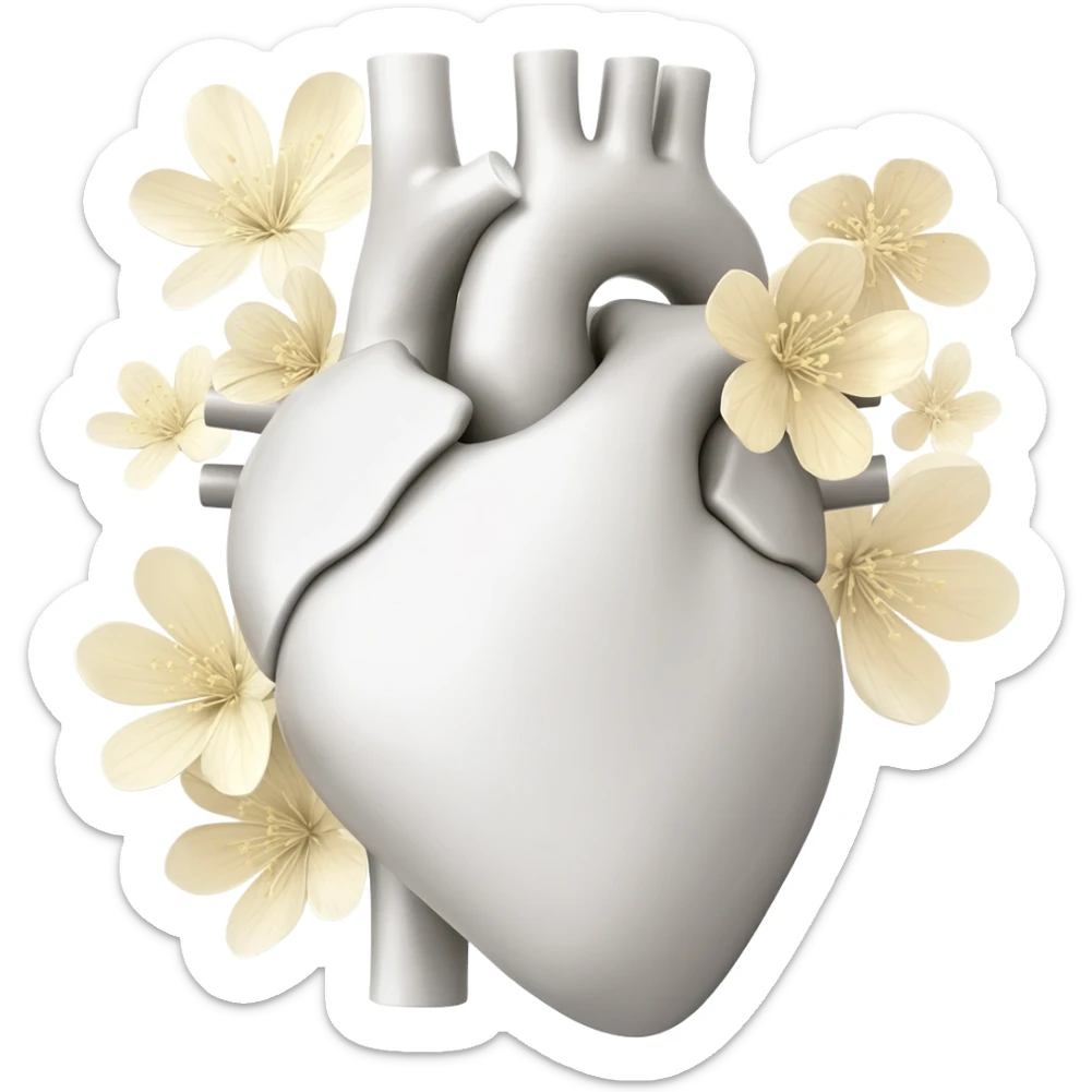 White human heart with beige flowers sticker