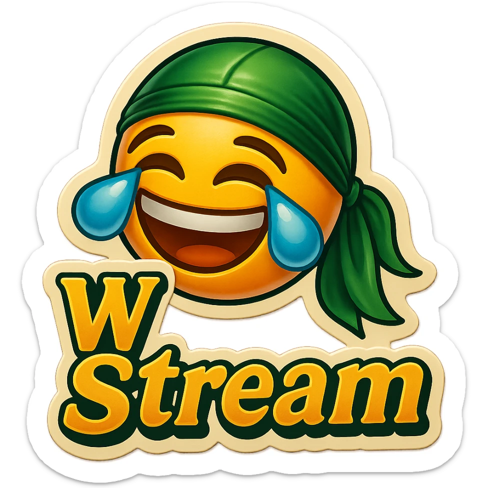 laughing crying 
lol face
Change His durag To Green
Add the words W Stream sticker