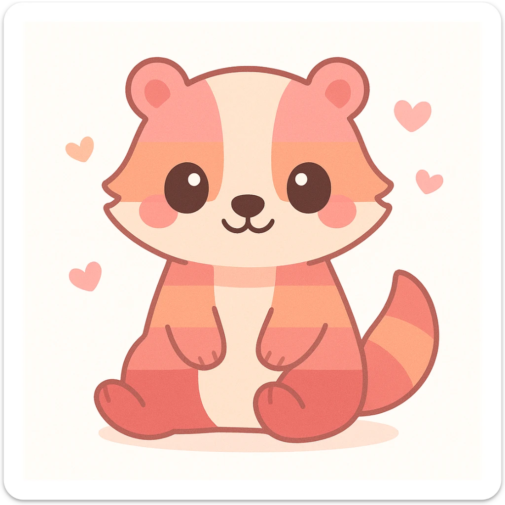 kawaii style badger with fur in lesbian pride flag colors, big eyes, cute expression, simple background sticker