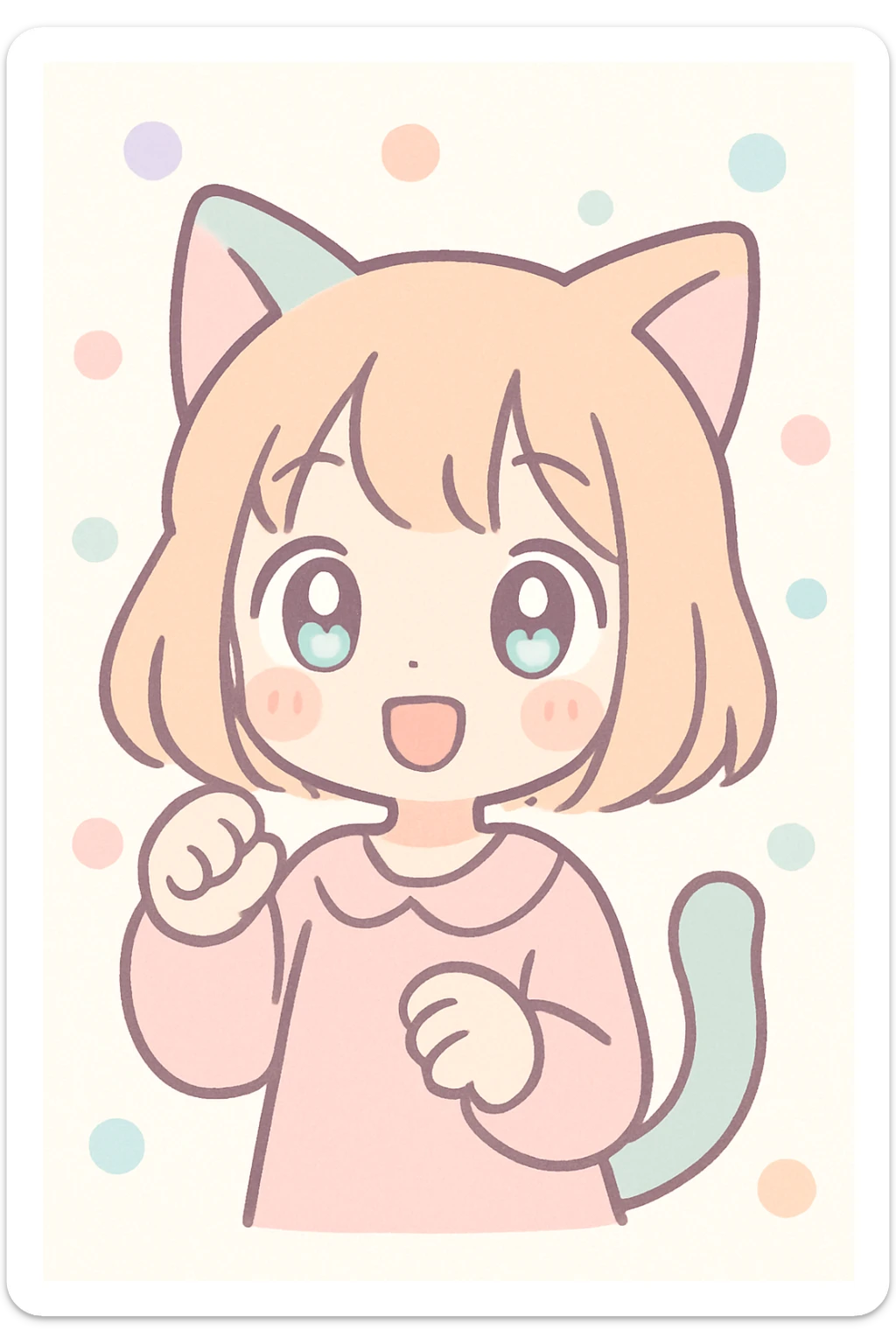 cat girl, anime style, cute, big eyes, cat ears, playful expression sticker