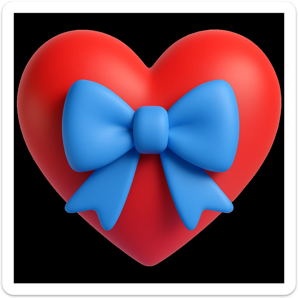 Make the red heart emoji wear a bow in a style similar to 3d-emoji sticker