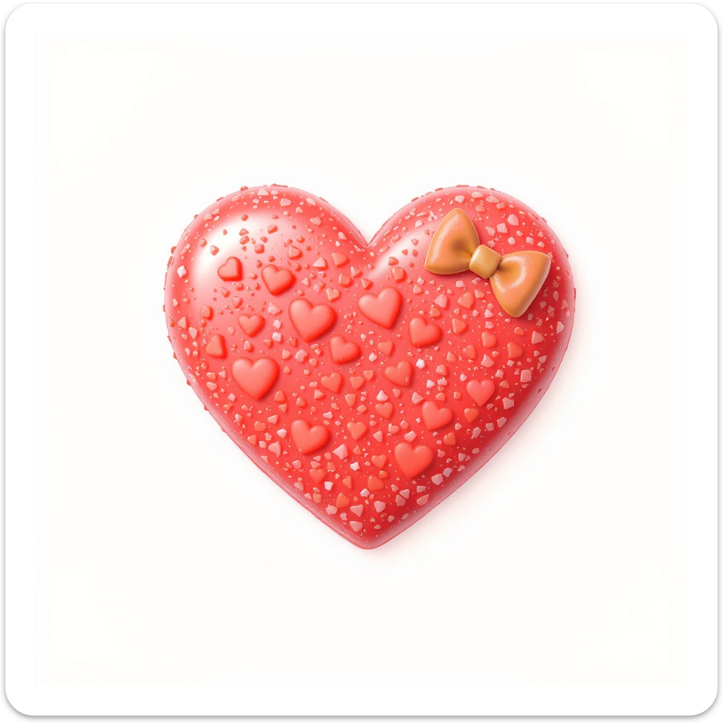 food heart emoji, cute and shiny, with a bow accent, no background sticker