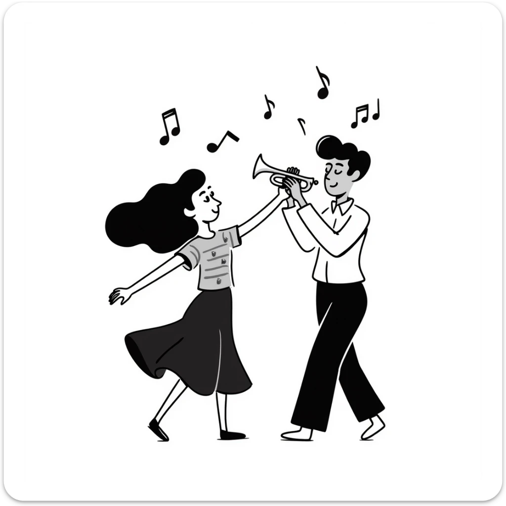 Colombian salsa dancing couple with musical notes, trumpet, and Colombian flag colors sticker
