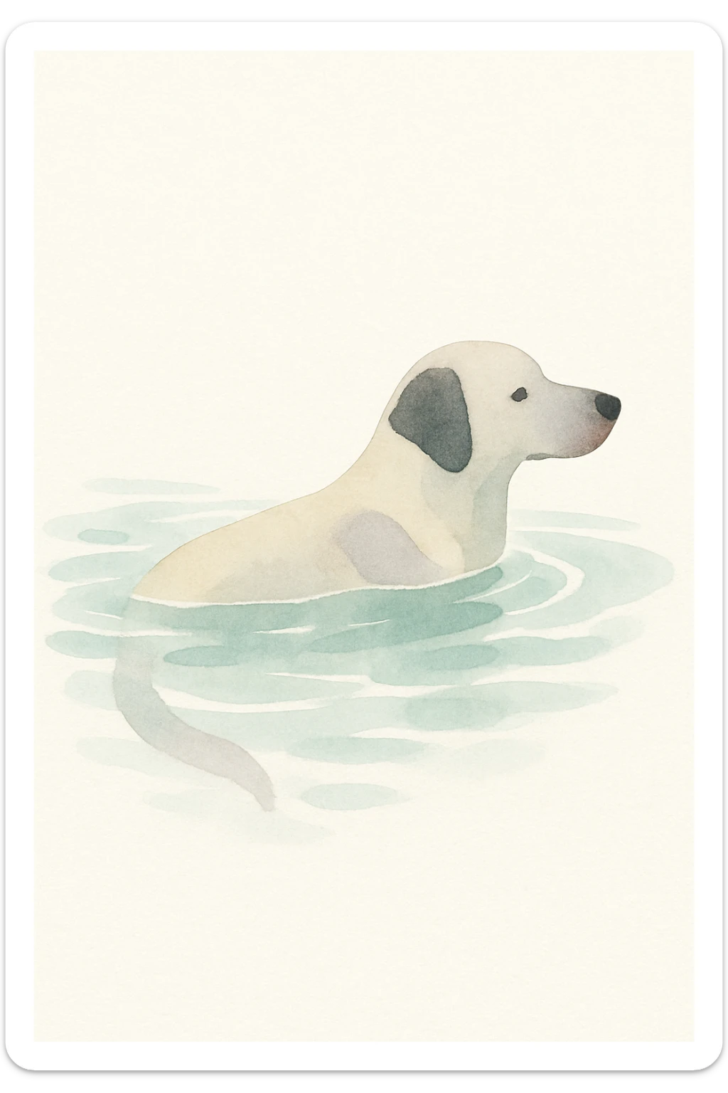 dog swimming in water, watercolor art style, soft colors, fluid brush strokes sticker