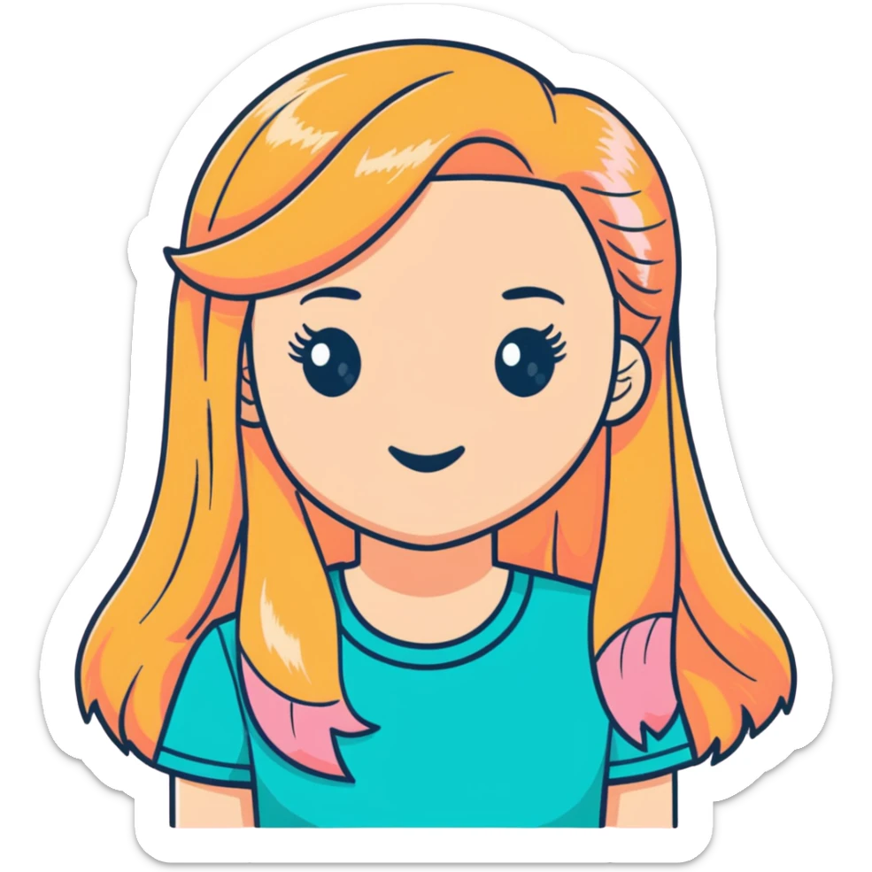 Ginger with blonde highlights long haired girl with lashes, blush, and pink shirt sticker