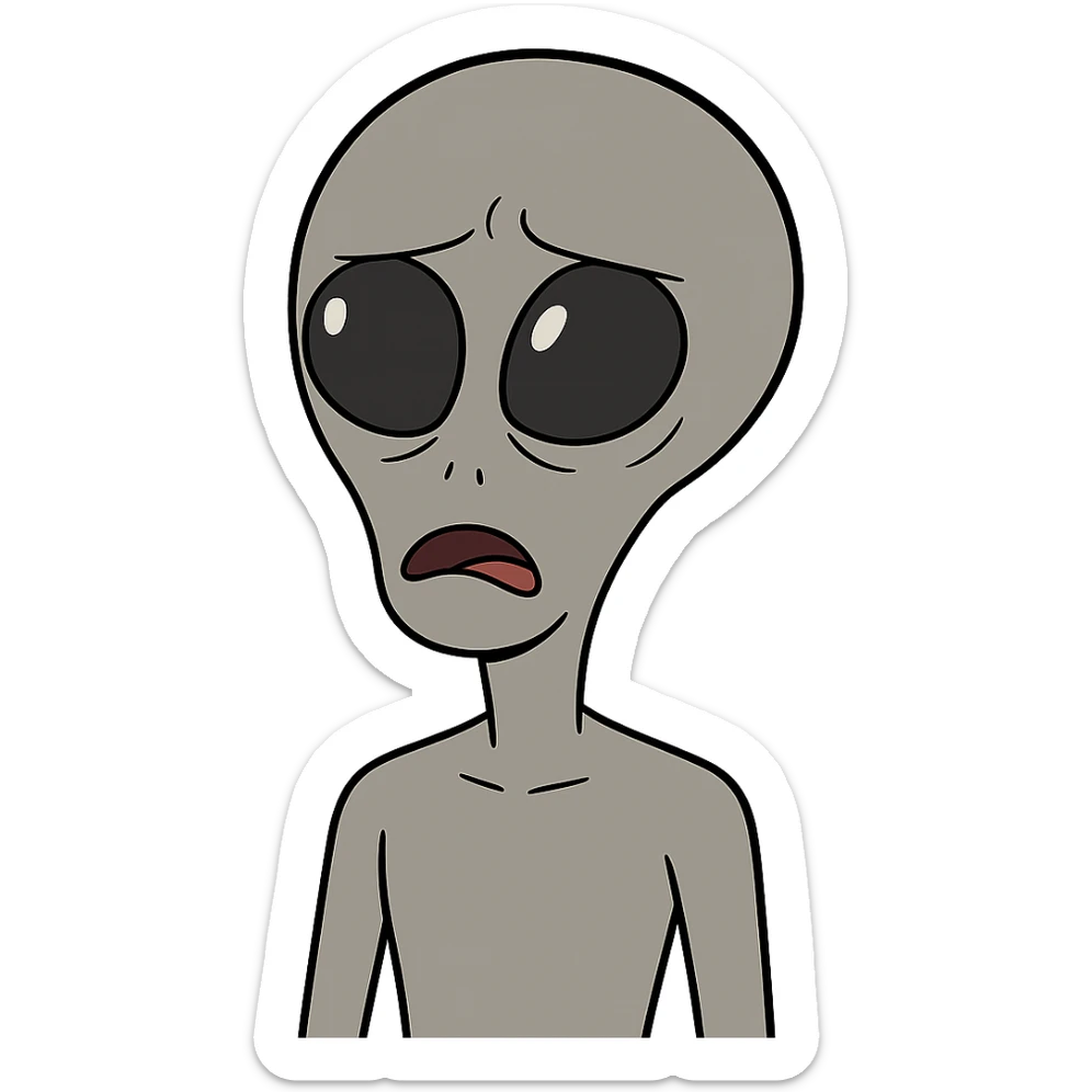 grey alien head, cartoon style sticker