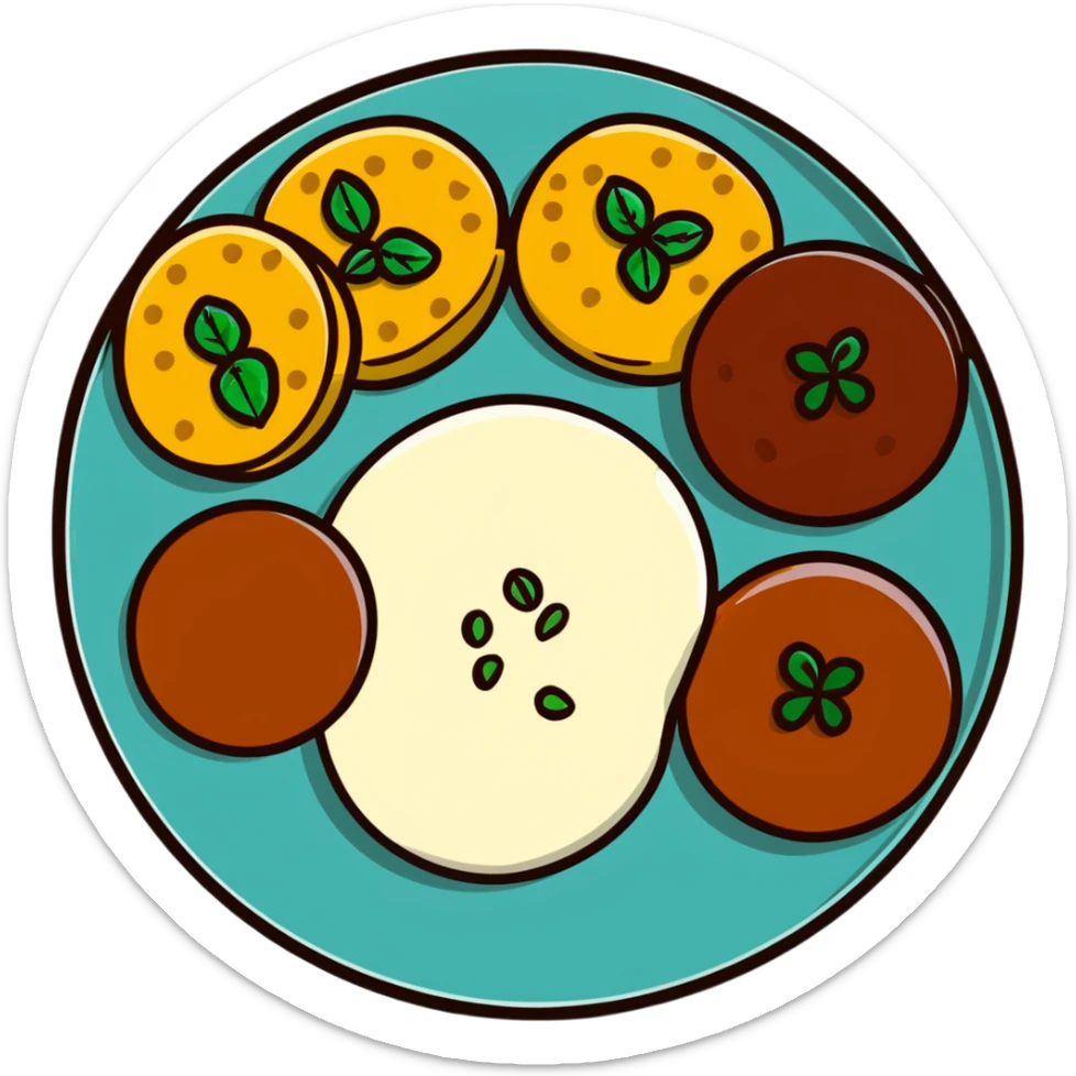 Small plate of Aloo Tikki Chaat with chickpeas, potato patties, yogurt and tamarind chutney sticker