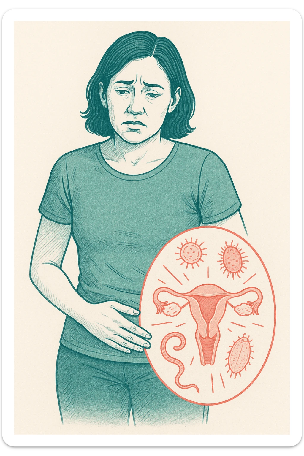 Donna che ha l'endometriosi per via dei parassiti alle parti intime. in italiano sticker