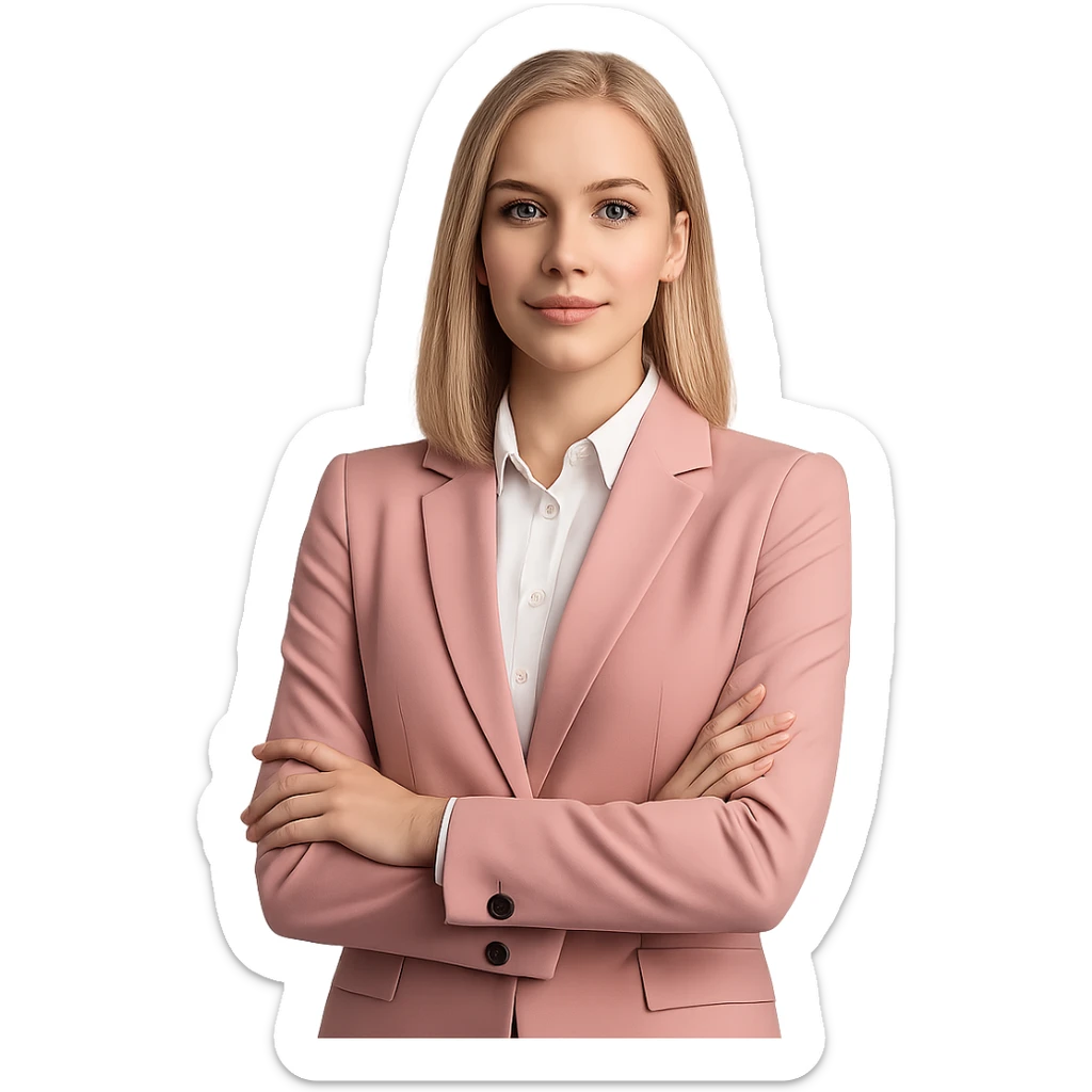young blonde businesswoman in a pink suit, professional and confident sticker